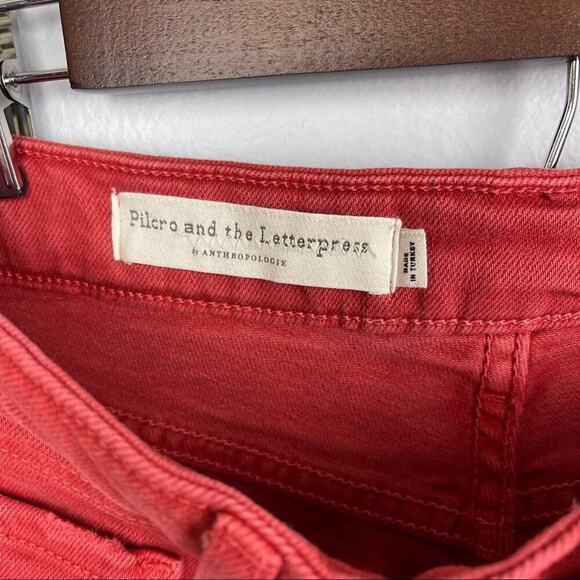 Anthropologie Pilcro Jeans Sz26 Red High-Rise Slim Straight Ankle Distressed NEW - Picture 7 of 12